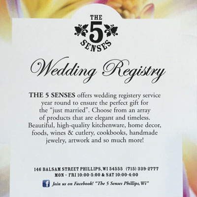 The 5 Senses Phillips WI Wedding Registry
