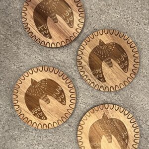 Set of 4 Wooden Engraved Bird Coasters by Danica