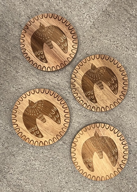 Set of 4 Wooden Engraved Bird Coasters by Danica
